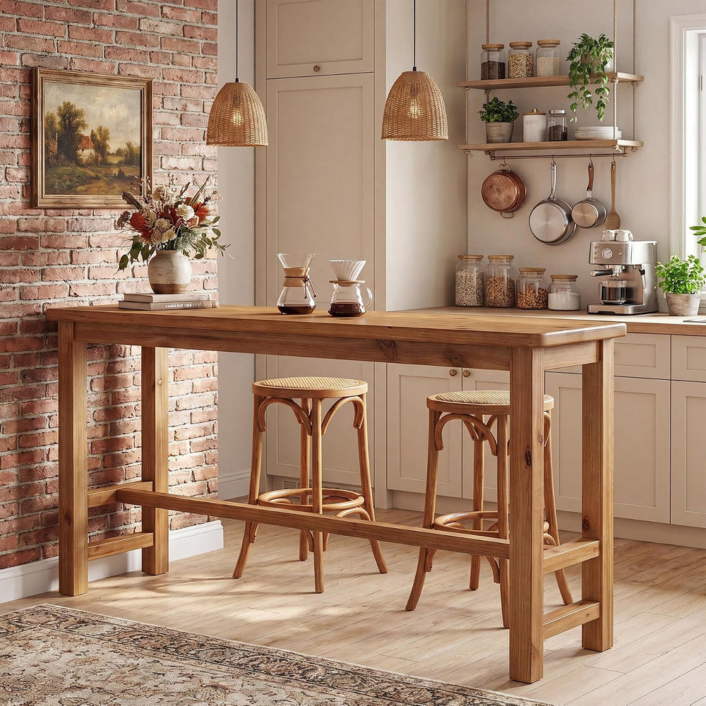Tribesigns 63" Solid Wood Bar Table, Rectangular Counter Height Pub Table