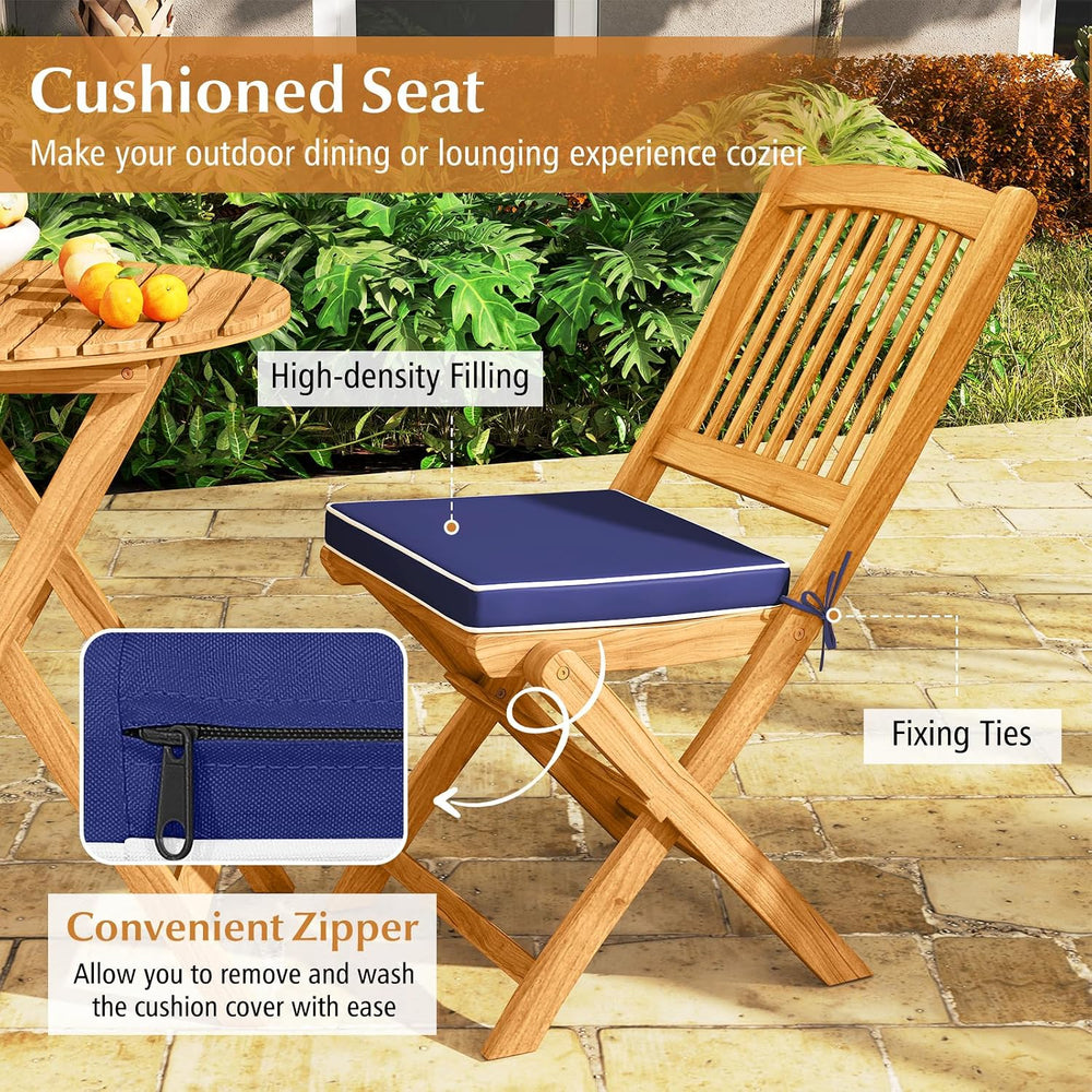 Tangkula 3 Pieces Acacia Wood Patio Folding Bistro Set, Outdoor Table and Cha...