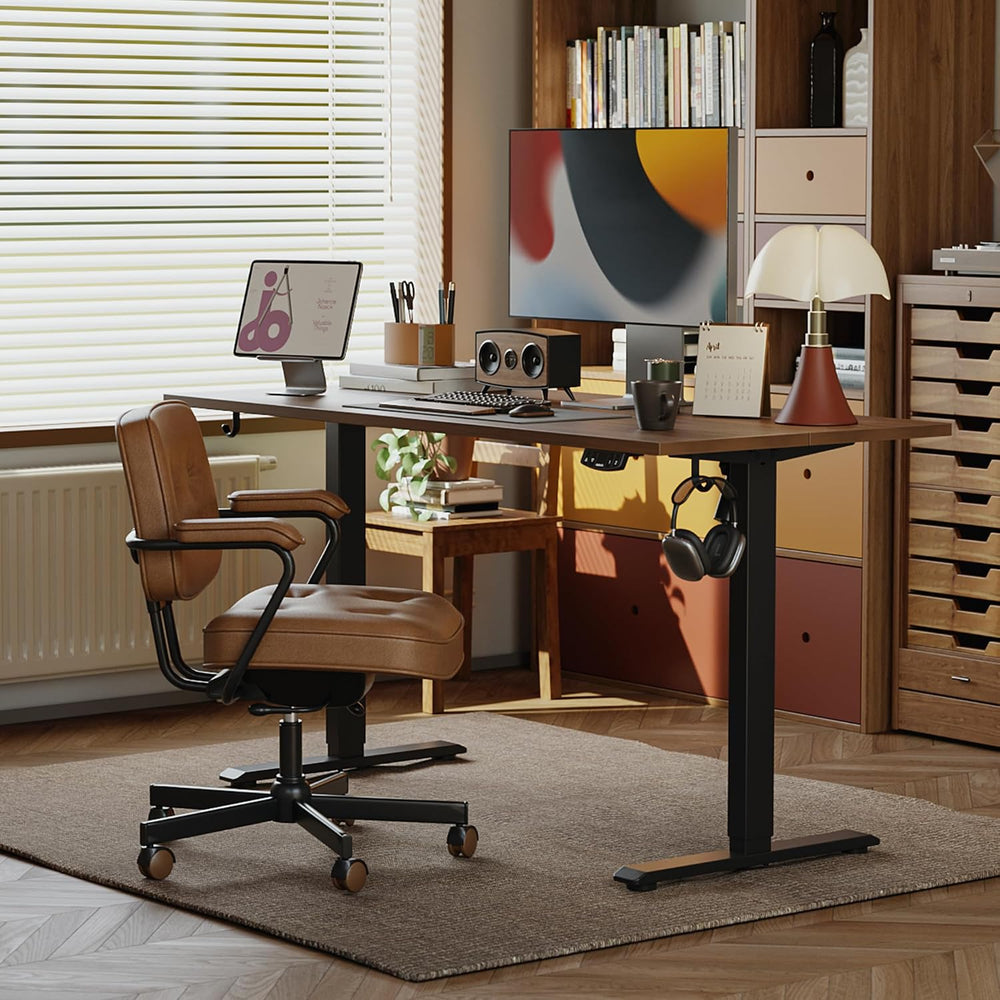 Agilestic 60*24 Inch Height Adjustable Electric Standing Desk, Dark Walnut