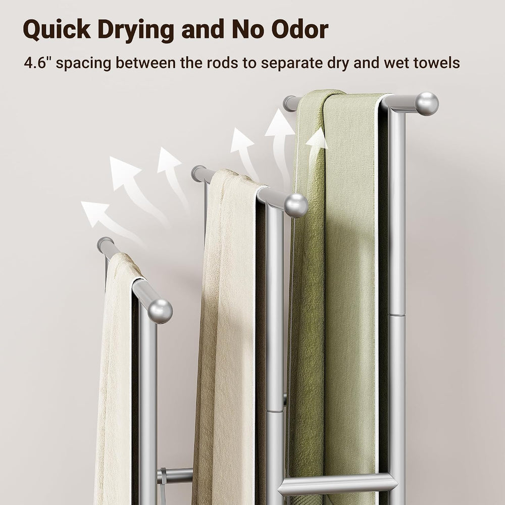 ELYKEN 3 Tier Freestanding Towel Rack with Shelf, 40" H Towel Stand, Silver