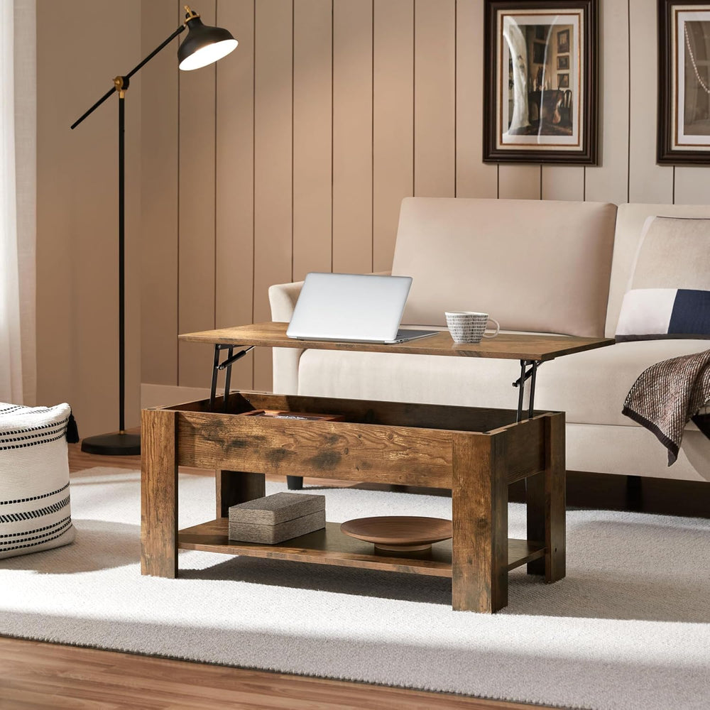 Yaheetech 38.6" Lift Top Coffee Table with Hidden Storage, Rustic Brown