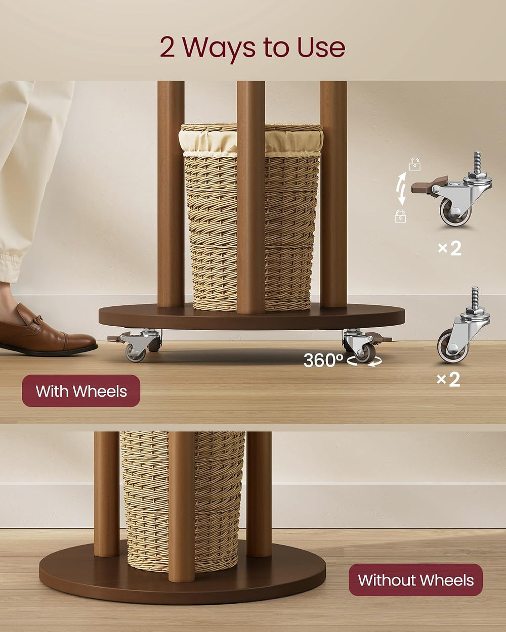 VASAGLE Freestanding Coat Rack Stand, with Wheels, 11 Hooks, 3 Shelves
