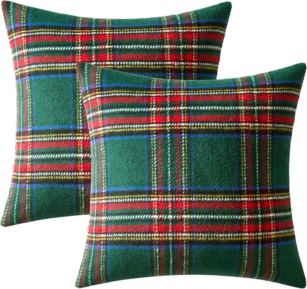 MIULEE Christmas Plaid Decorative Pillow Covers Set of 2 22x22inch Green