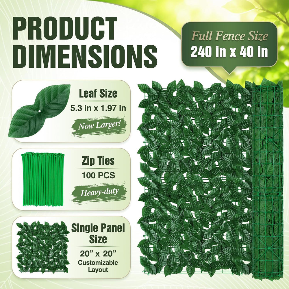 240x40 in Artificial Ivy Privacy Fence Screen, Privacy Fence Panels Faux Gree...