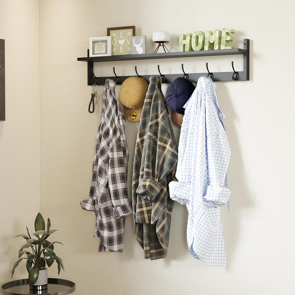 BAMEOS Wall Hooks with Shelf 35 Inch Length Entryway Hanging Shelf Wood Coat ...