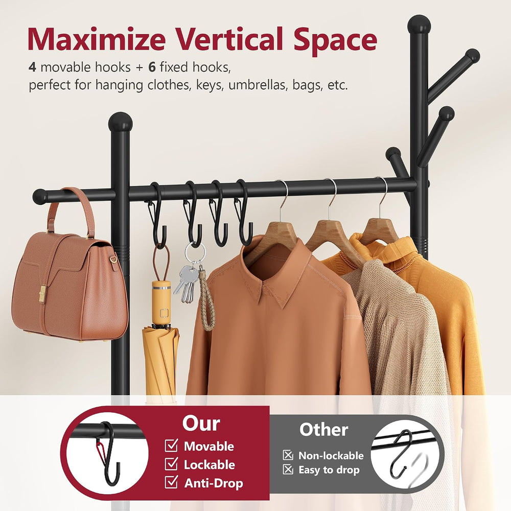 Tajsoon Coat Rack Freestanding with Lockable Wheel, Coat Stand with Drawer