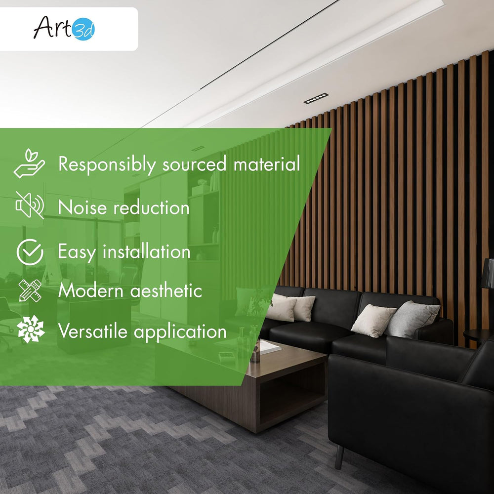 Art3d 12" x 93" Acoustic Wood Slat Wall Panel, 4pcs, 31 sq.ft, Deep...
