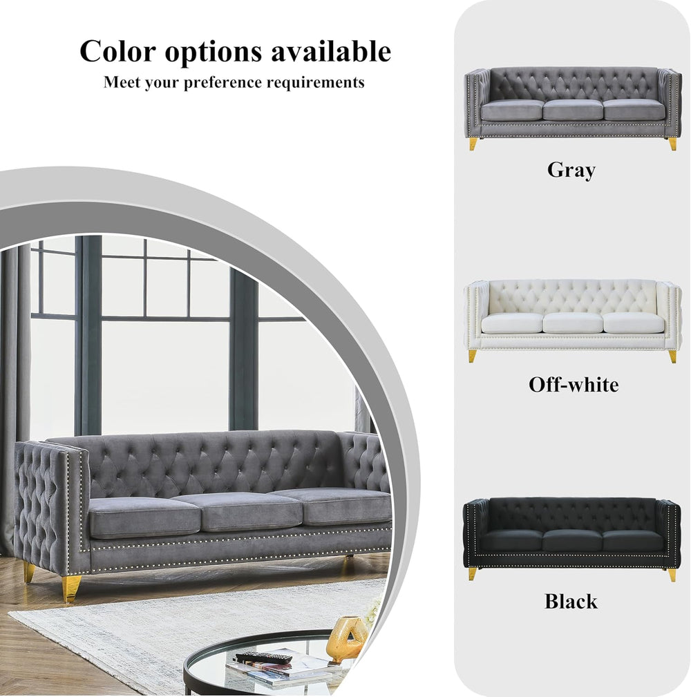 2 Piece Chesterfield Velvet Combination Sofa Set for Living Room,3-Seater and...