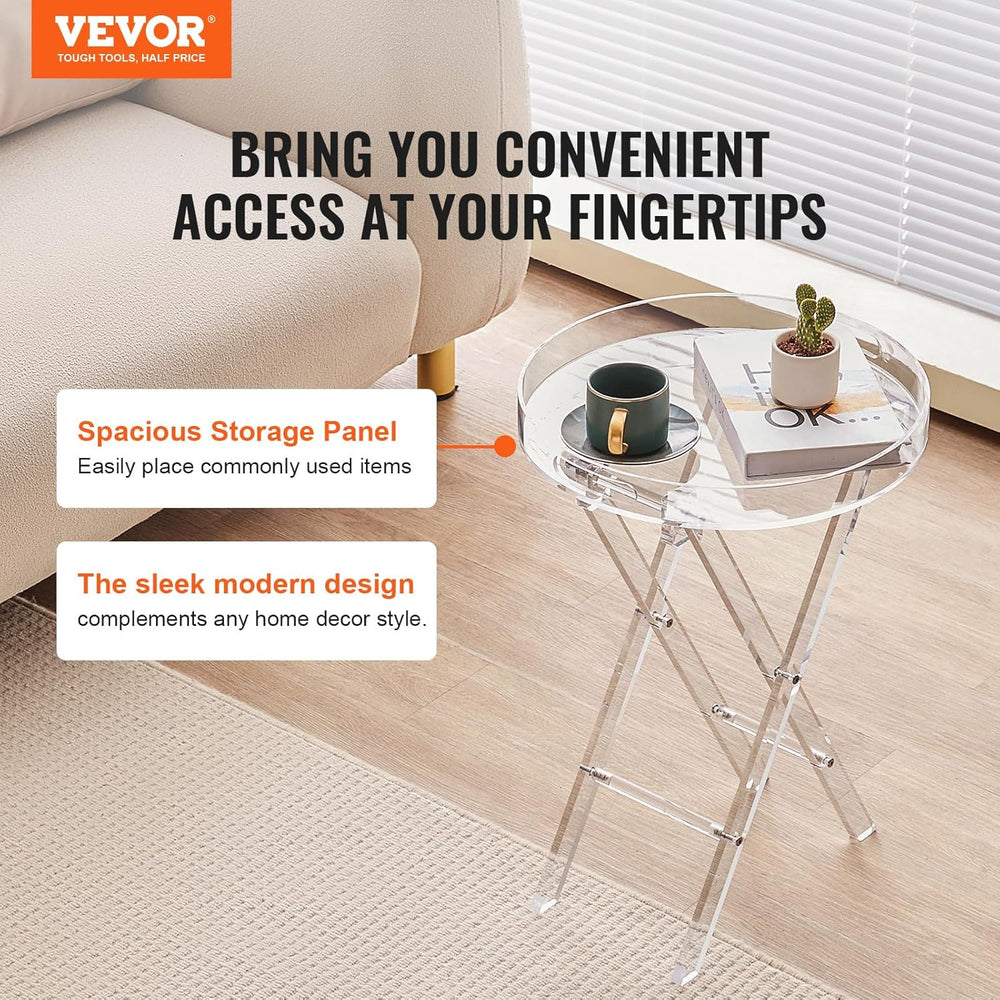 VEVOR Acrylic Folding Tray Table, Acrylic End Table with Folding X Leg, Clear...