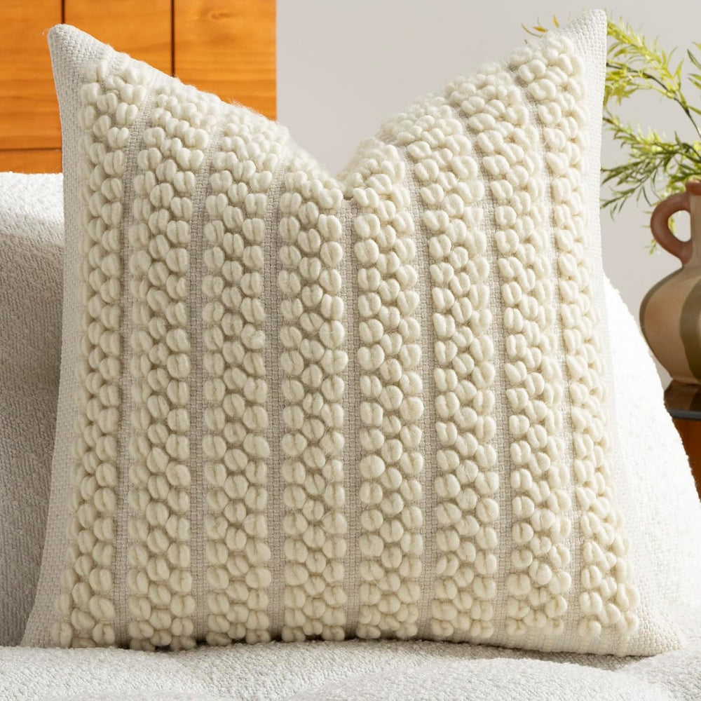 DEZENE Wool Boucle Throw Pillow Cover Premium Chic Accents Square Textured De...