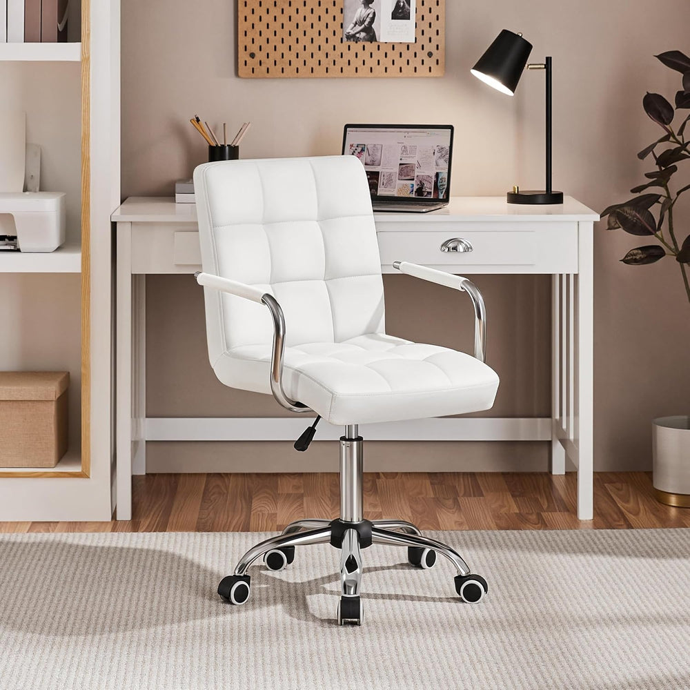 Yaheetech 2PCS Mid-Back Office Chair on Wheels, Quilted PU Swivel Armchair
