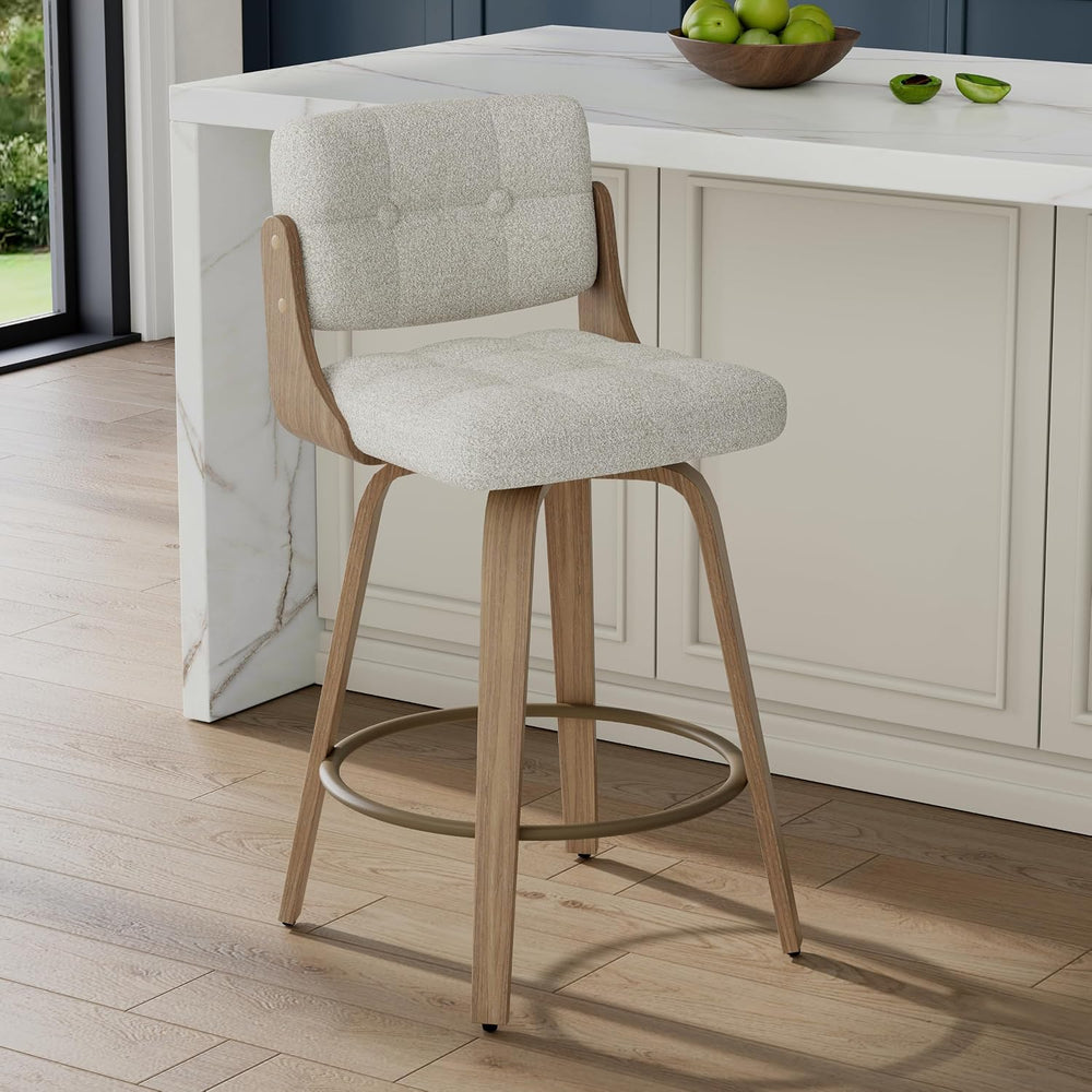 26" Swivel Boucle Counter Height Bar Stool, Open Back, Beige