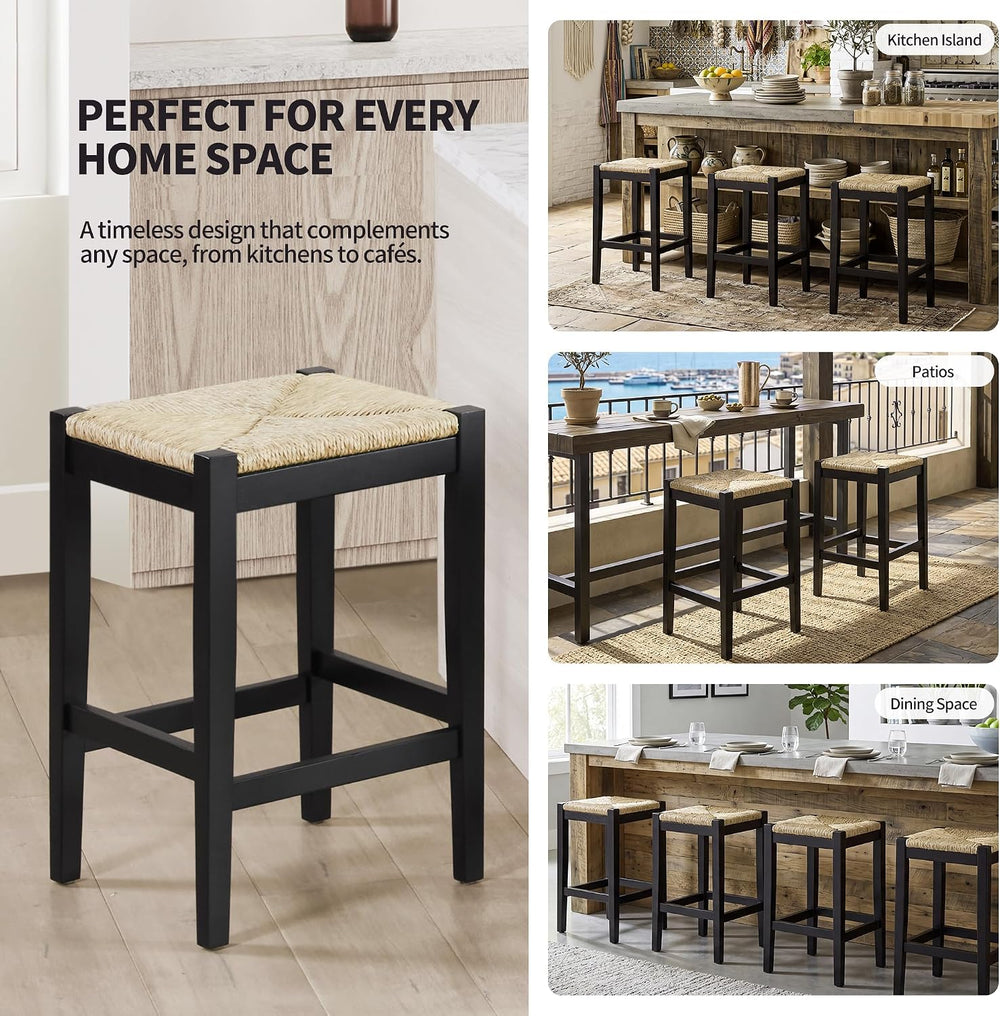 DUHOME 26-Inch Backless Seagrass Counter Stools Set of 4