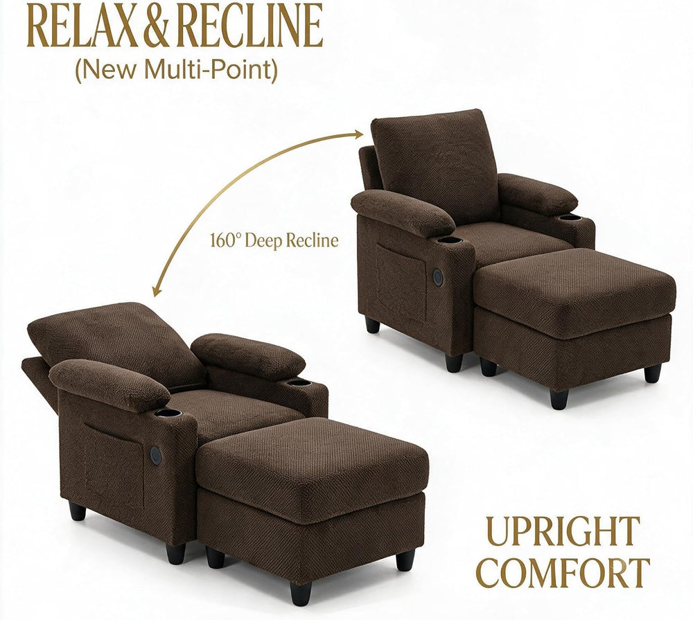 Convertible Sleep Chair with Ottoman, 5 in 1 Single Sofa, Coffee