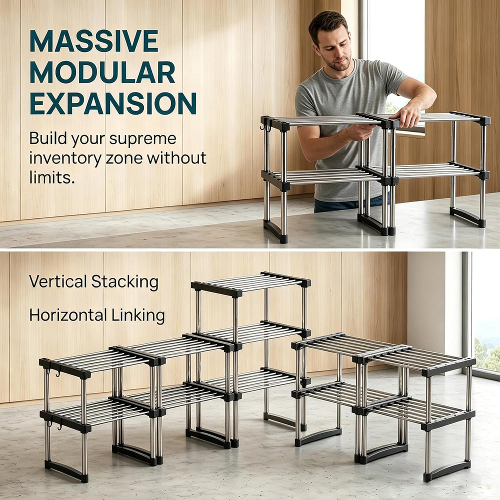 BLULEE Expandable Cabinet Organizer, Adjustable Storage Shelf Black