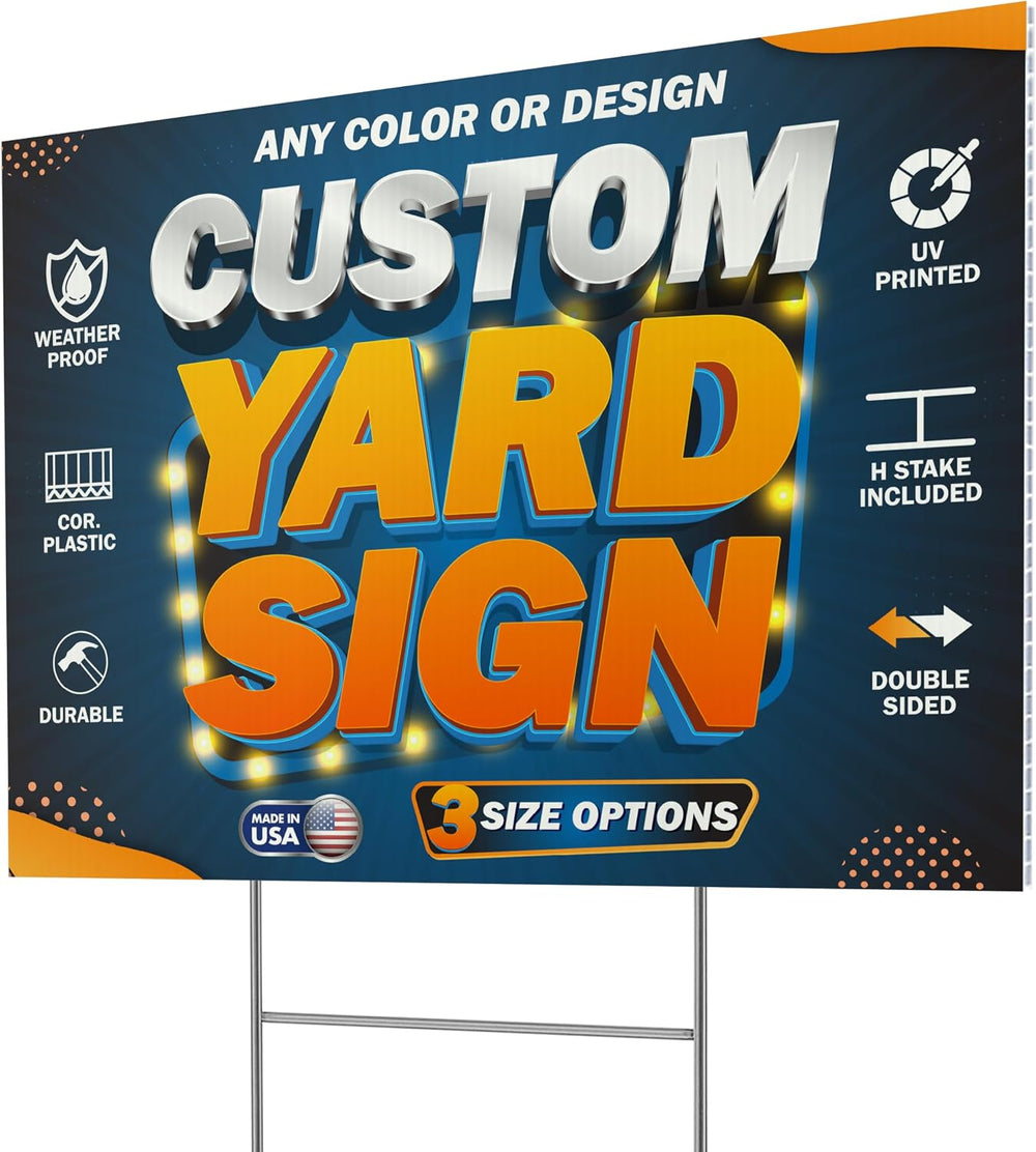 Pack of 10, Custom Yard Sign - Upload Your Design, 3 Sizes, 35 Backgrounds, 2...