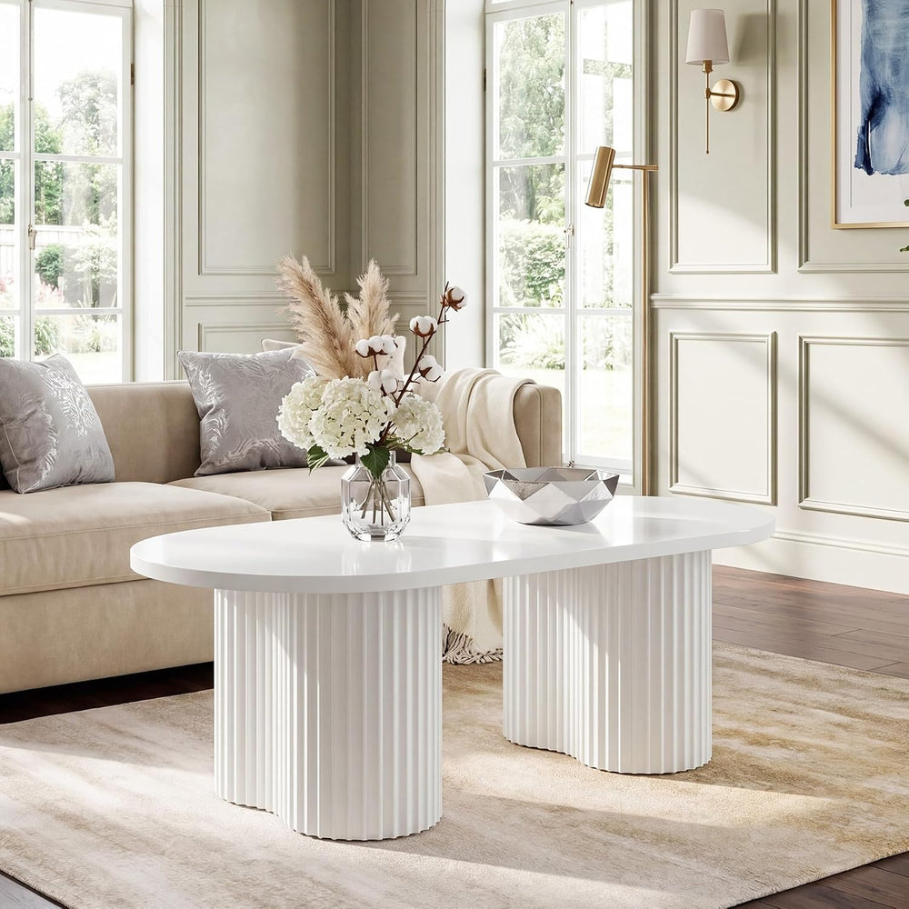 Tribesigns Oval Coffee Table, 47" Modern Center Table, White