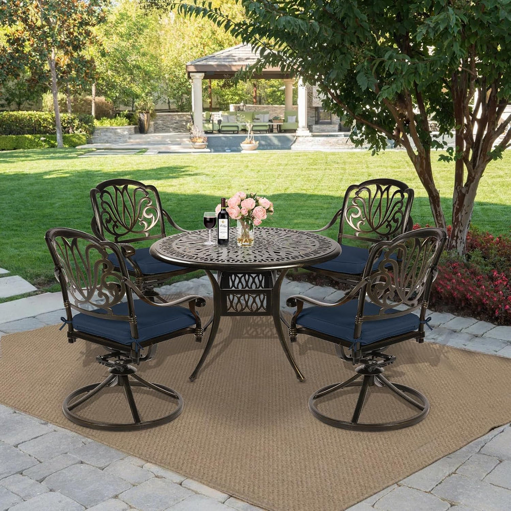MEETWARM 5-Piece Outdoor Patio Dining Set, All-Weather Cast Aluminum Patio Co...
