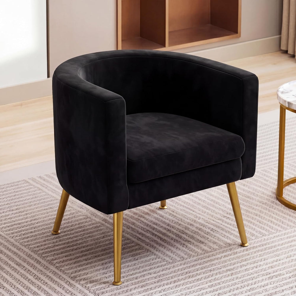 WENTMENT Modern Velvet Accent Chair Barrel Armchair with Gold Metal Legs Upho...