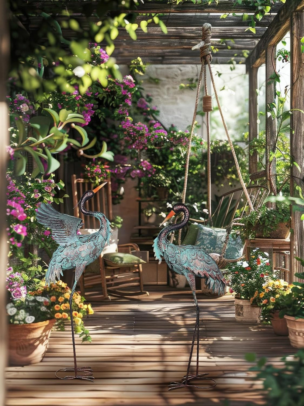 YEAHOME Garden Decor Outdoor Statues, 38"/36" Large Metal Heron Sta...