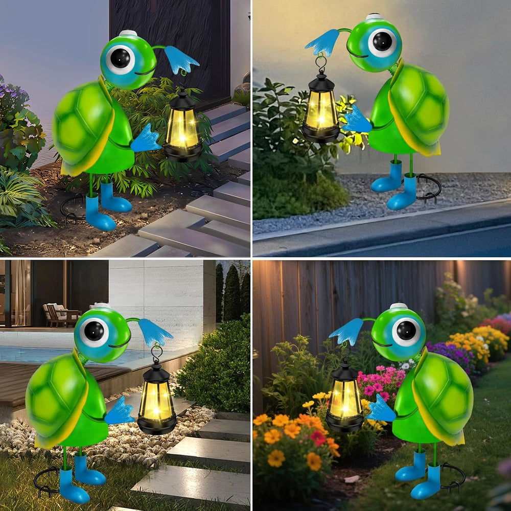 Solar Garden Lights 13.78in Metal Turtle Statue with Solar Lantern Lights