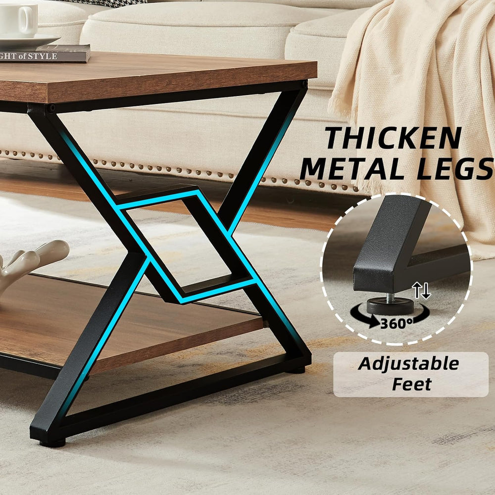 Rustic Modern Coffee Tables for Living Room with Storage, 47 Inch Oak Brown