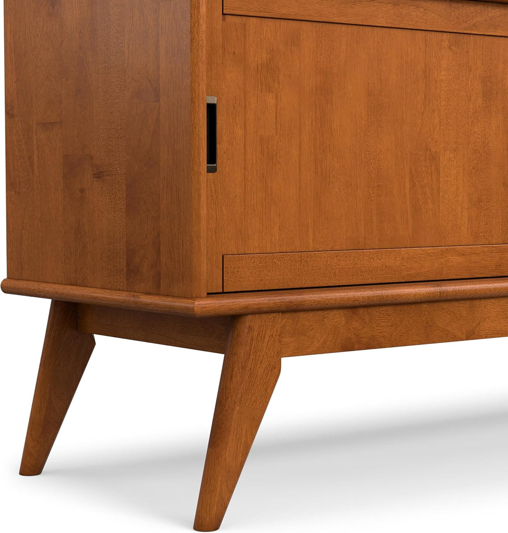 SIMPLIHOME Draper 54" Wide Solid Wood TV Stand in Teak Brown