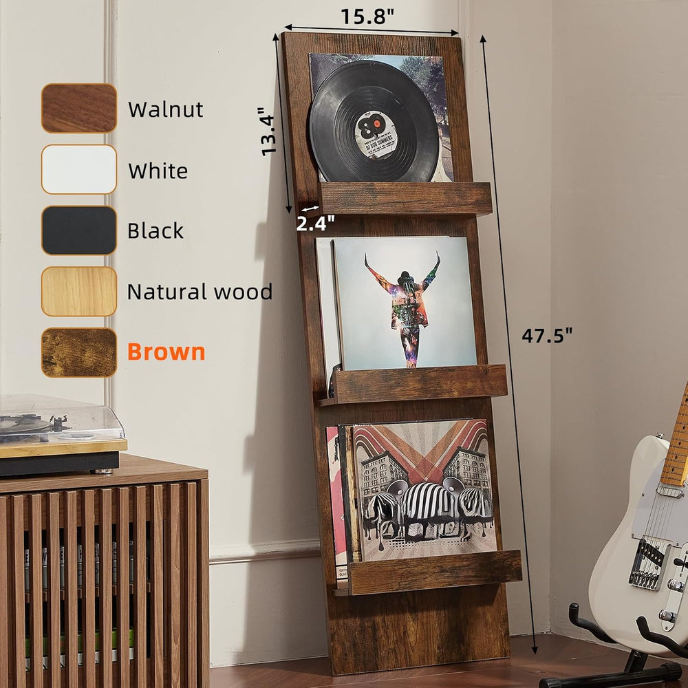 LELELINKY Wall-Leaning Vinyl Record Holder Set of 2 with 3 Tier Display Shelf...