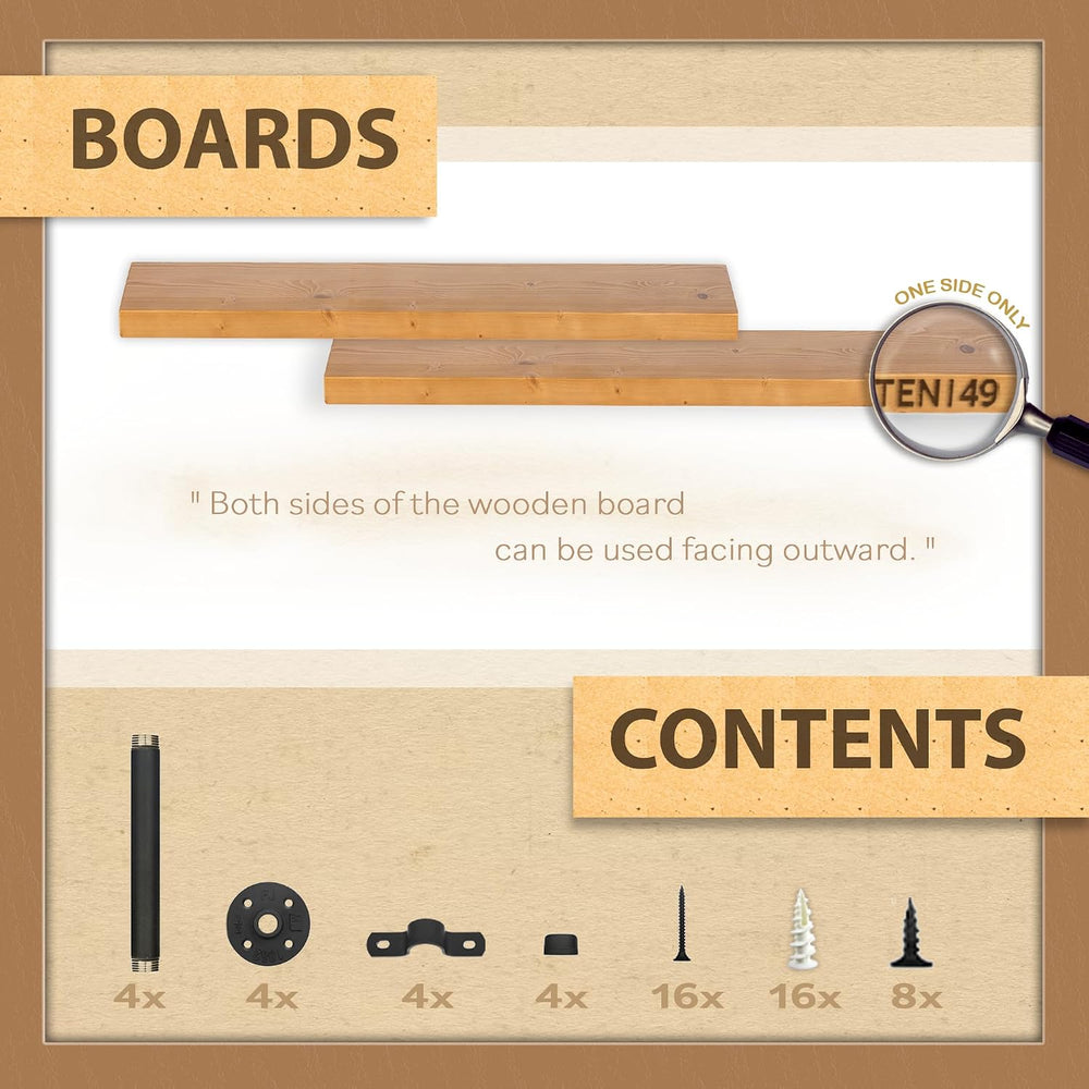 TEN49 Real Wood Rustic Floating Shelves Wall - 24 Wide Small Wooden Industria...