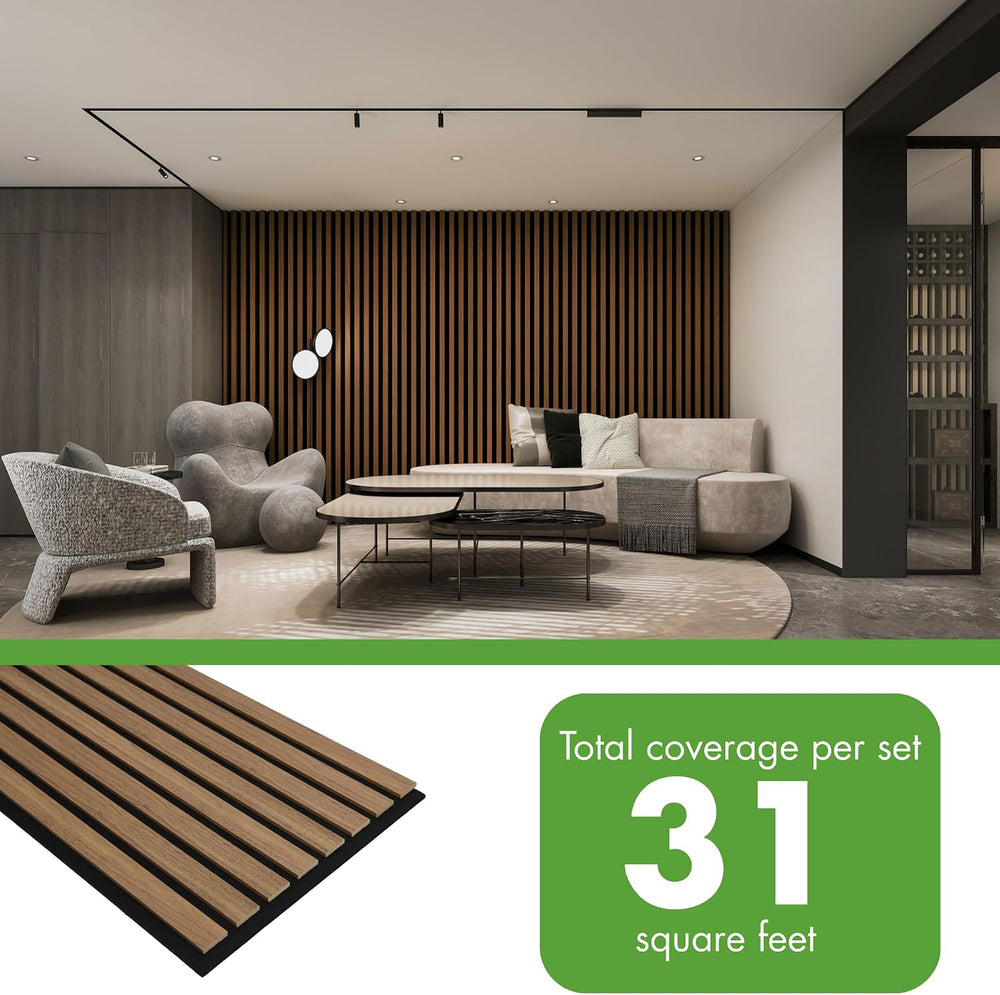 Art3d 12" x 93" Acoustic Wood Slat Wall Panel, 4pcs, 31 sq.ft, Deep...
