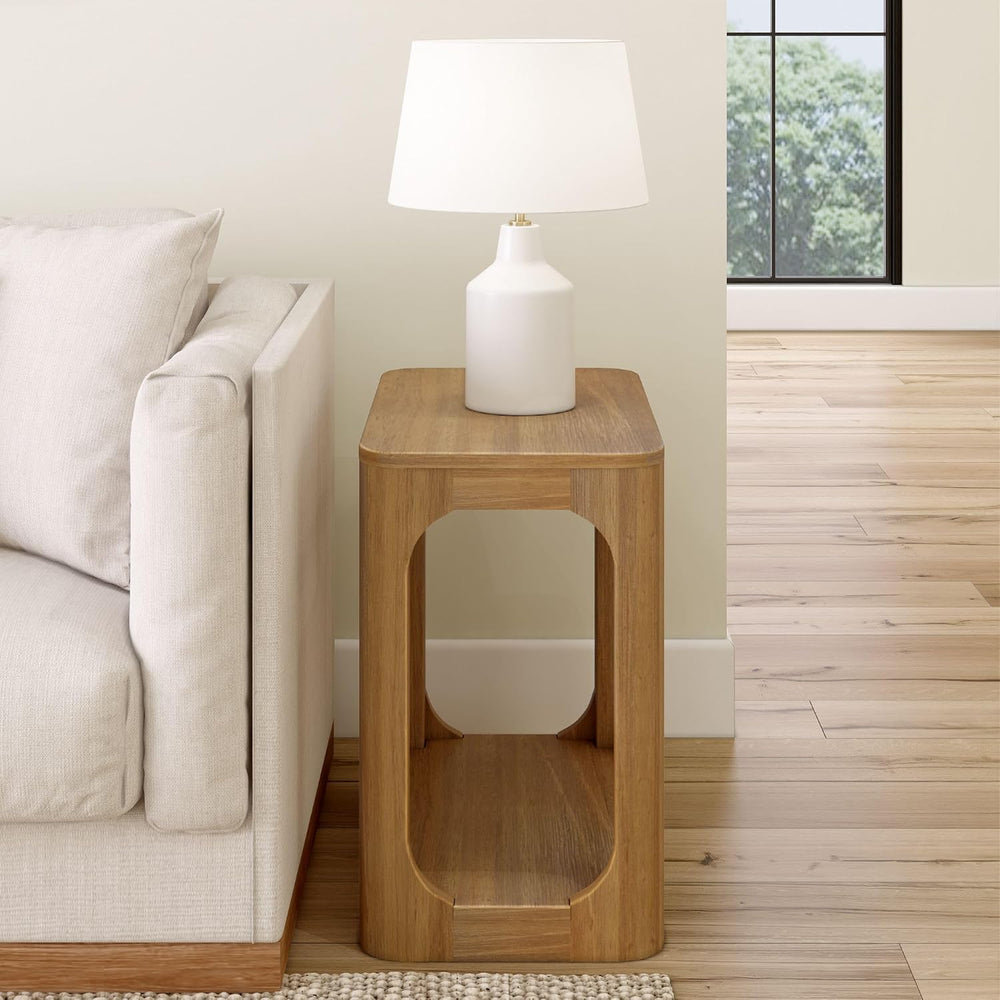 Plank+Beam Forma Rectangular Side Table, with Shelf, Pecan