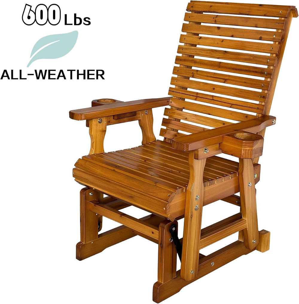 Fortune Candy Wooden Glider Chair with Cup Holders, Brown, 1-Seater