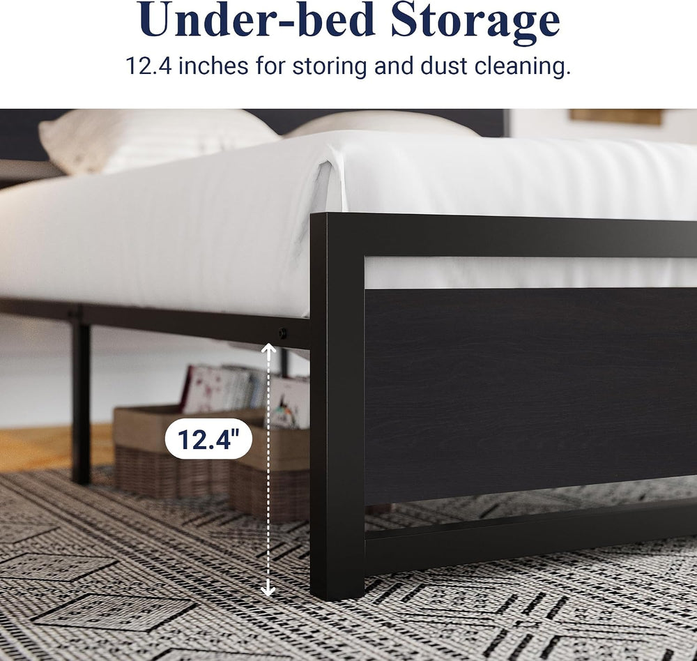 Allewie Queen Bed Frame with Headboard, Footboard and Strong Support, Black