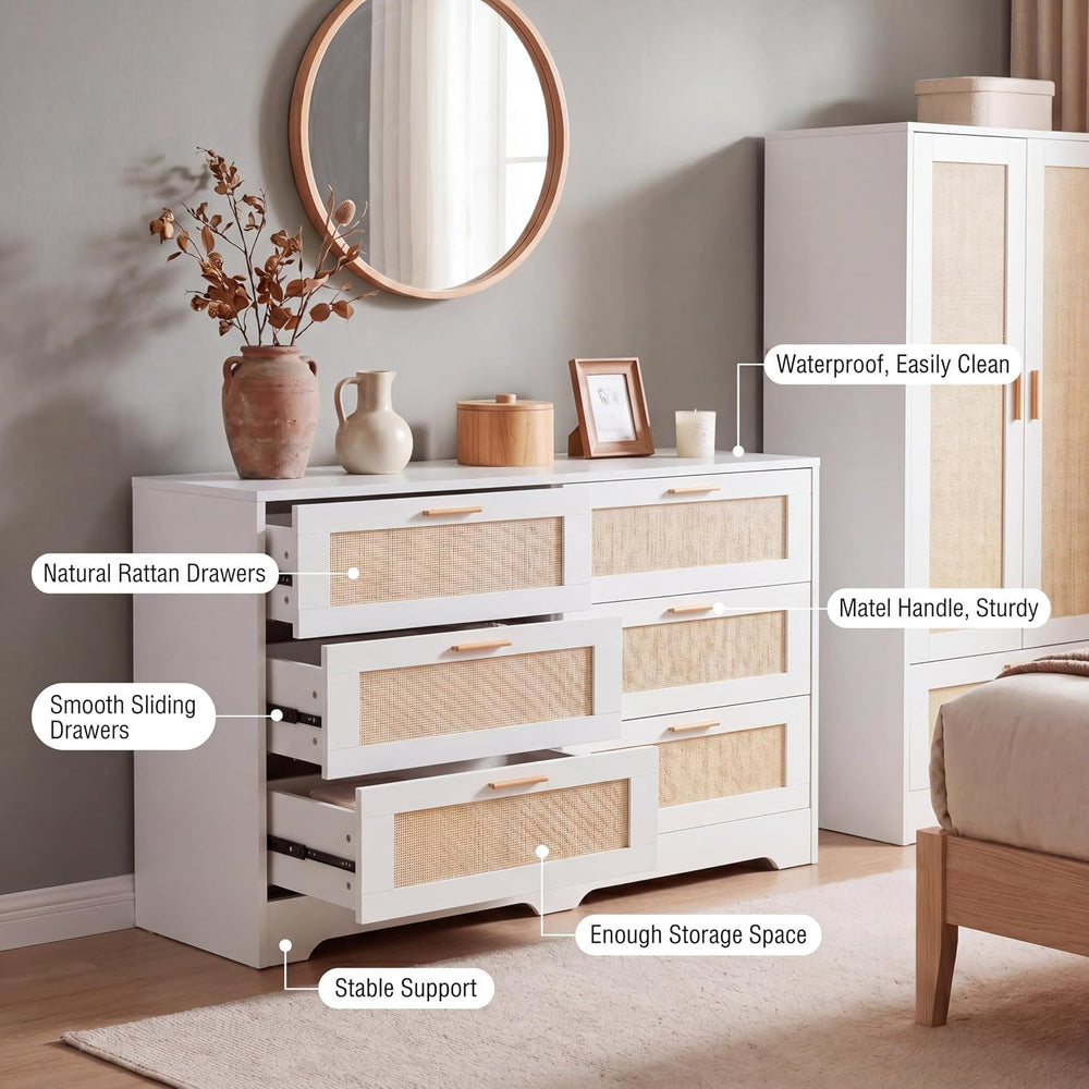 Dresser for Bedroom 6 Drawer White Dresser Bedroom Furniture Storage for Bedr...