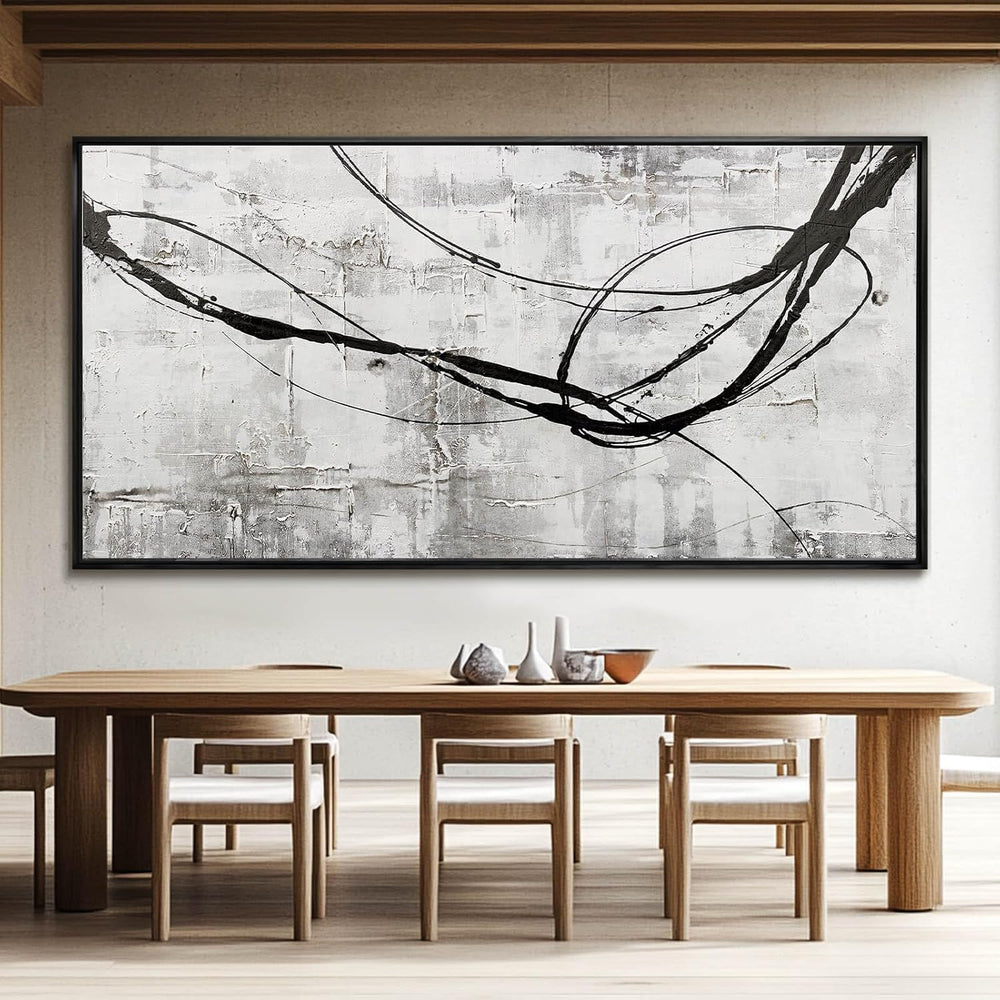 XIANSHOU Black Line Canvas Pictures Gray Decorative Painting 29"x58"...