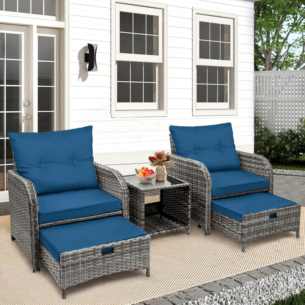 5 Pieces Wicker Outdoor Patio Chairs with Ottomans, All Weather PE Rattan Out...
