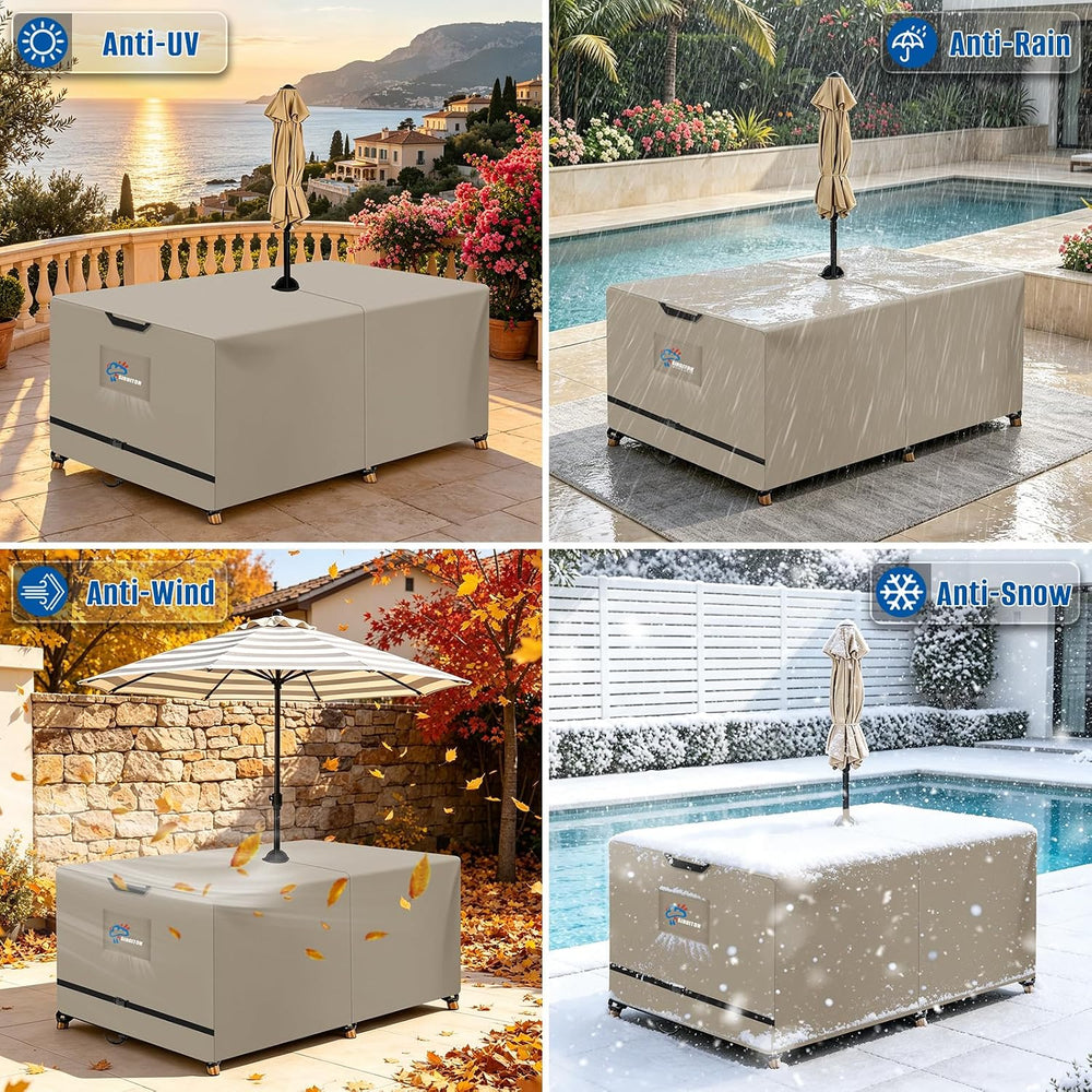 SIRUITON 108" Rectangular Patio Dining Table Cover with Umbrella Hole 600D