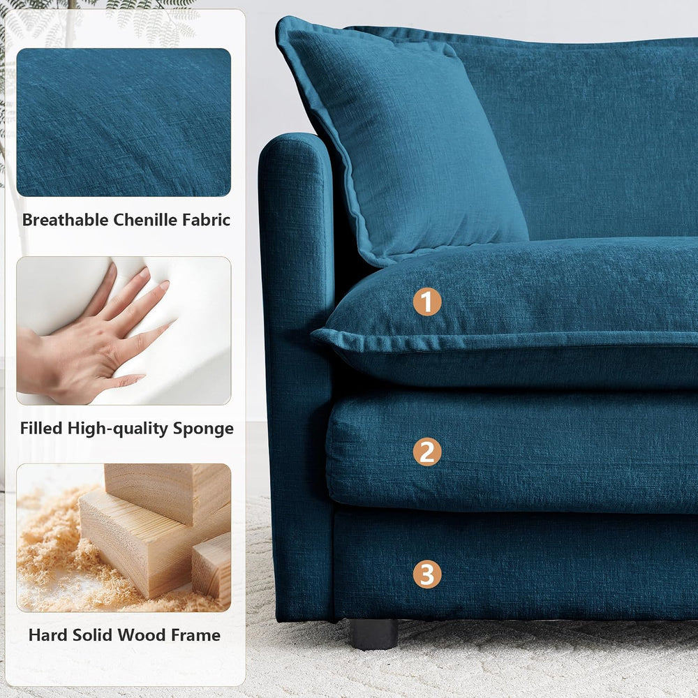 mikibama Luxury 2 Piece Sofa Set, 2 Pieces of Loveseat Sofa, Modern Chenille ...