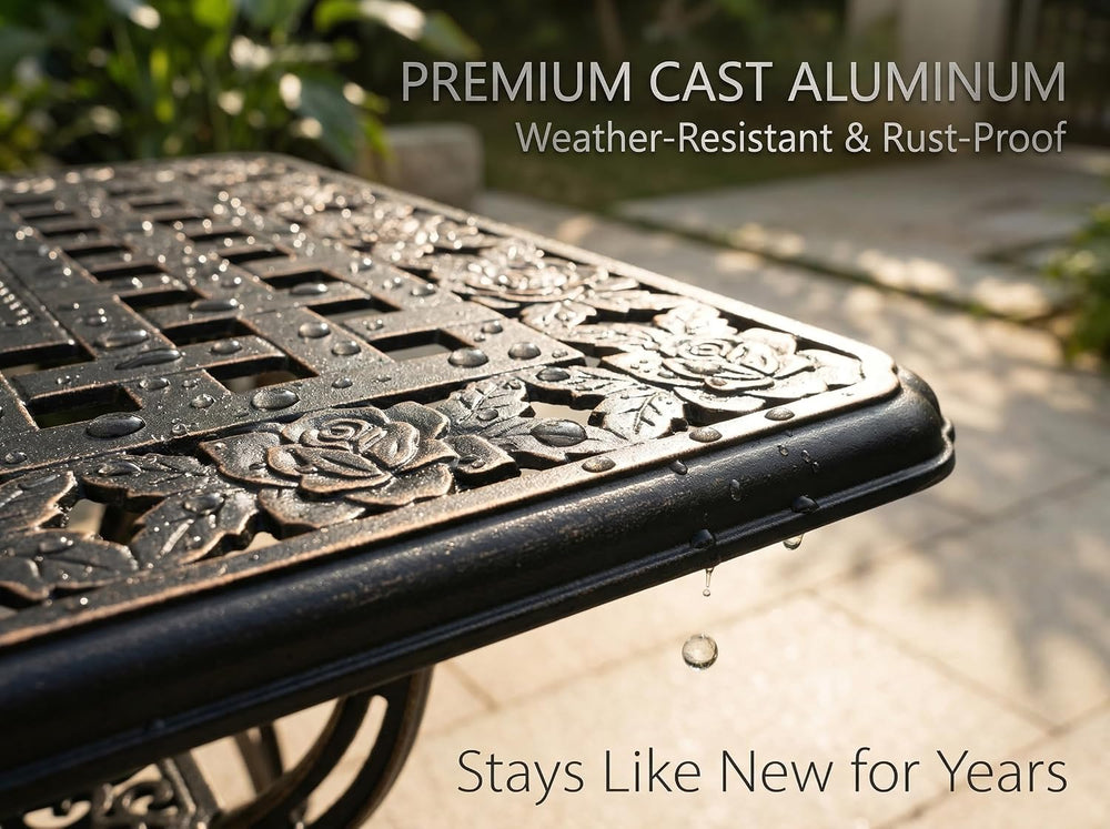 Square Outdoor Coffee Table Set of 2, Cast Aluminum Side Table with Storage,I...