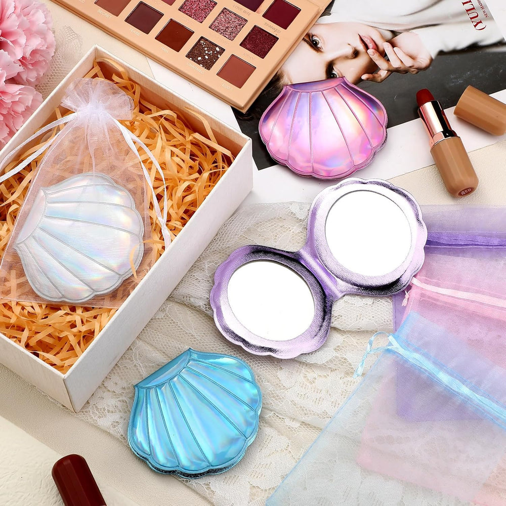Barydat 24 Set Seashell Compact Mirror Bulk Mermaid Party Favors, 4 Colors