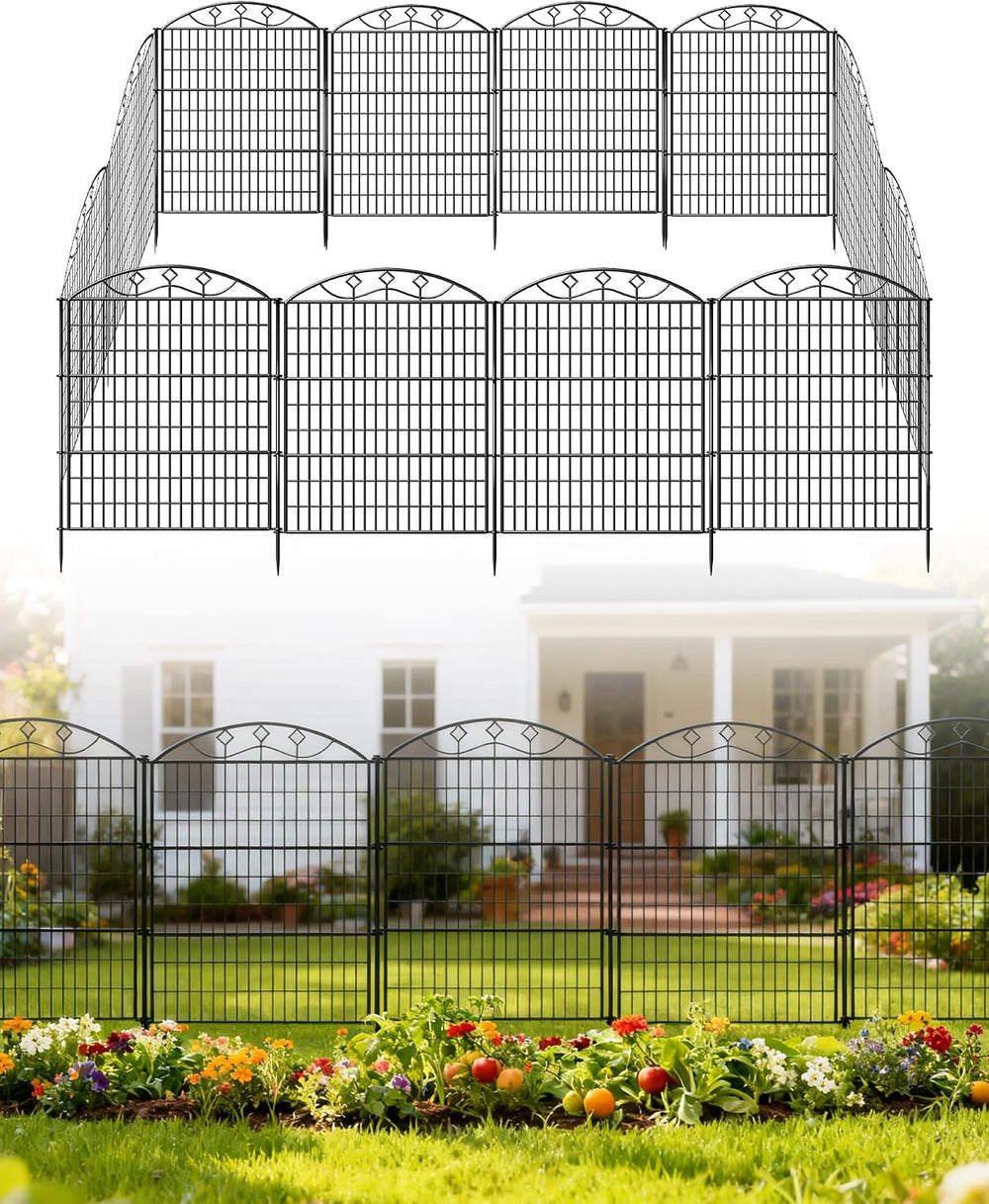 48in Extra Tall Garden Fence, 10-Panel Metal Animal Barrier, 24ft Long No Dig...