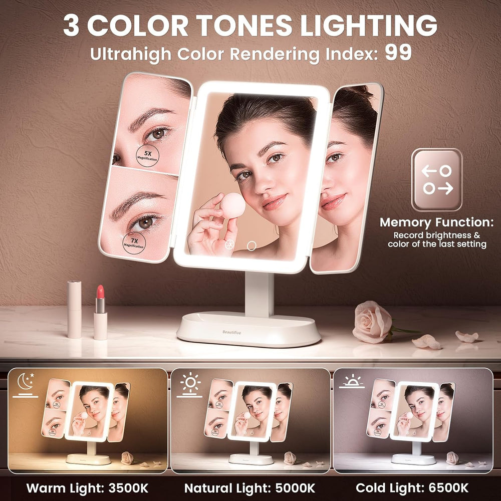 Makeup Mirror with Lights and 7X/5X/1X Magnification Vanity Mirror