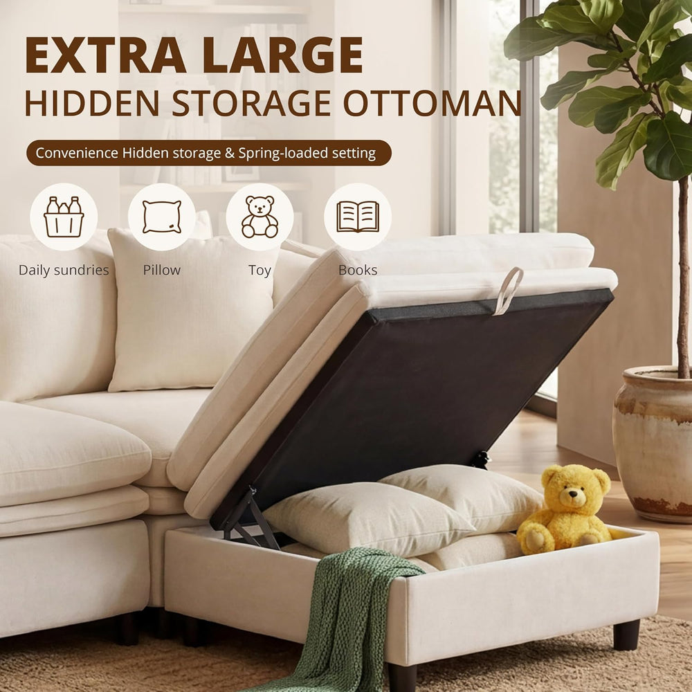 Single Armchair with Storage Ottoman, Modern Chenille Cloud