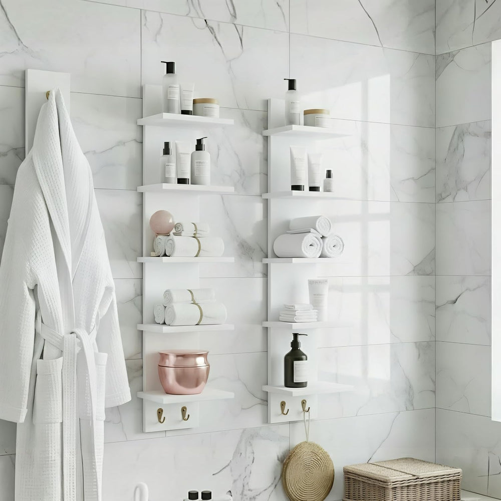 Sorbus 5-Tier Floating Wall Shelf with Hooks, 31 Inch (1 Pack, White)