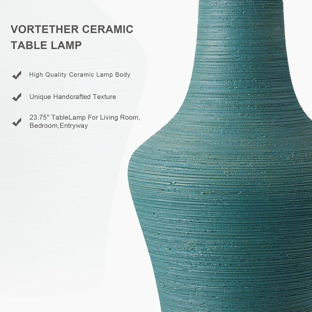 23" Farmhouse Ceramic Table Lamp Modern Bedside Lamps Matte Teal