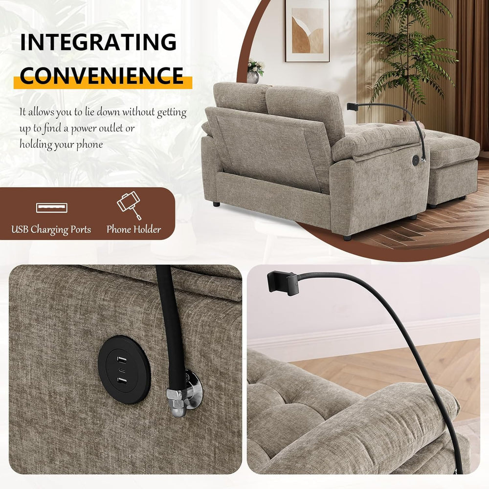 56” Chaise Lounge Chair with Ottoman, Oversized Loveseat Reading Accent Comfy...