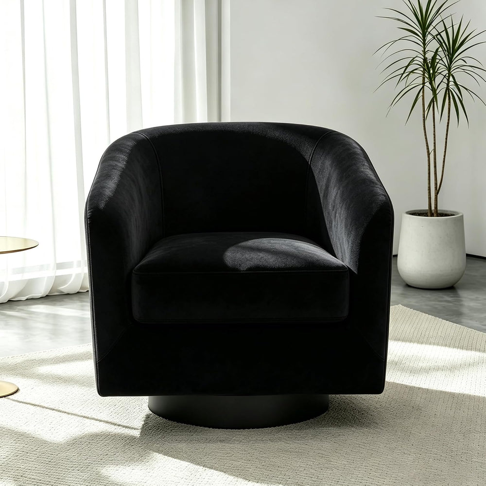 Swivel Barrel Accent Chair, Velvet Upholstered Armchair, Black