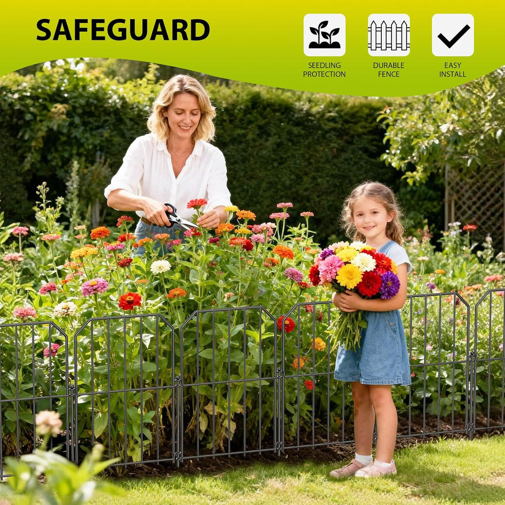VANCASTLE Decorative Garden Fence, Toatal 25FT(L) x 24IN(H) Outdoor Metal No ...