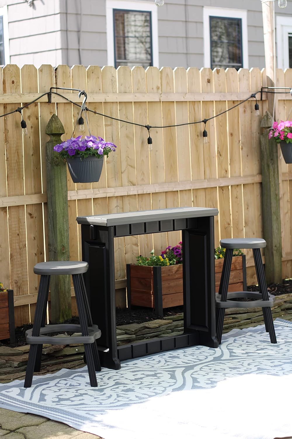 Single Bar Set Includes 2 Barstools Deep Grey Top & Black Base Ideal for ...
