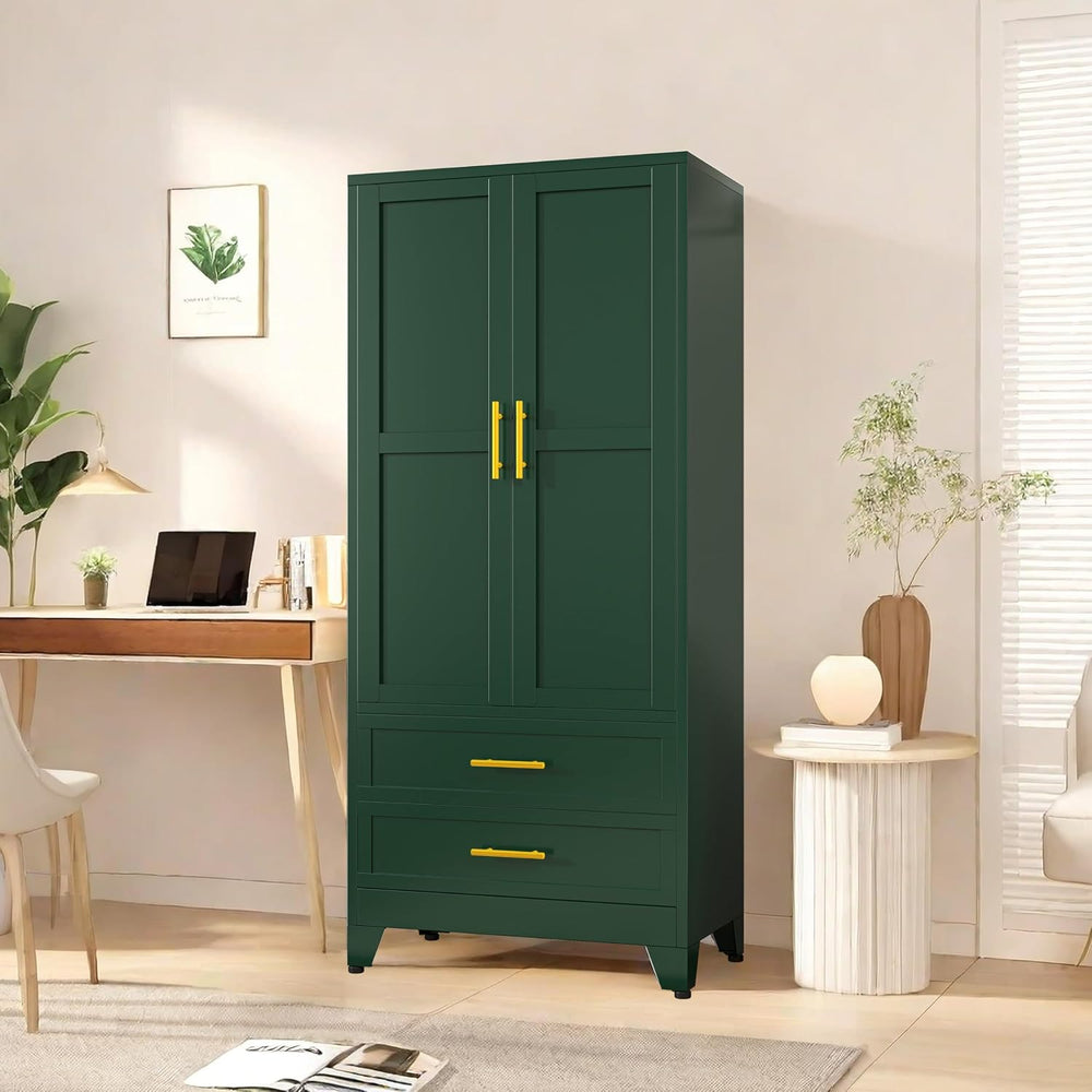 PAOFIN Green 71" Metal Armoire Wardrobe Closet, Bedroom Clothing Storage...